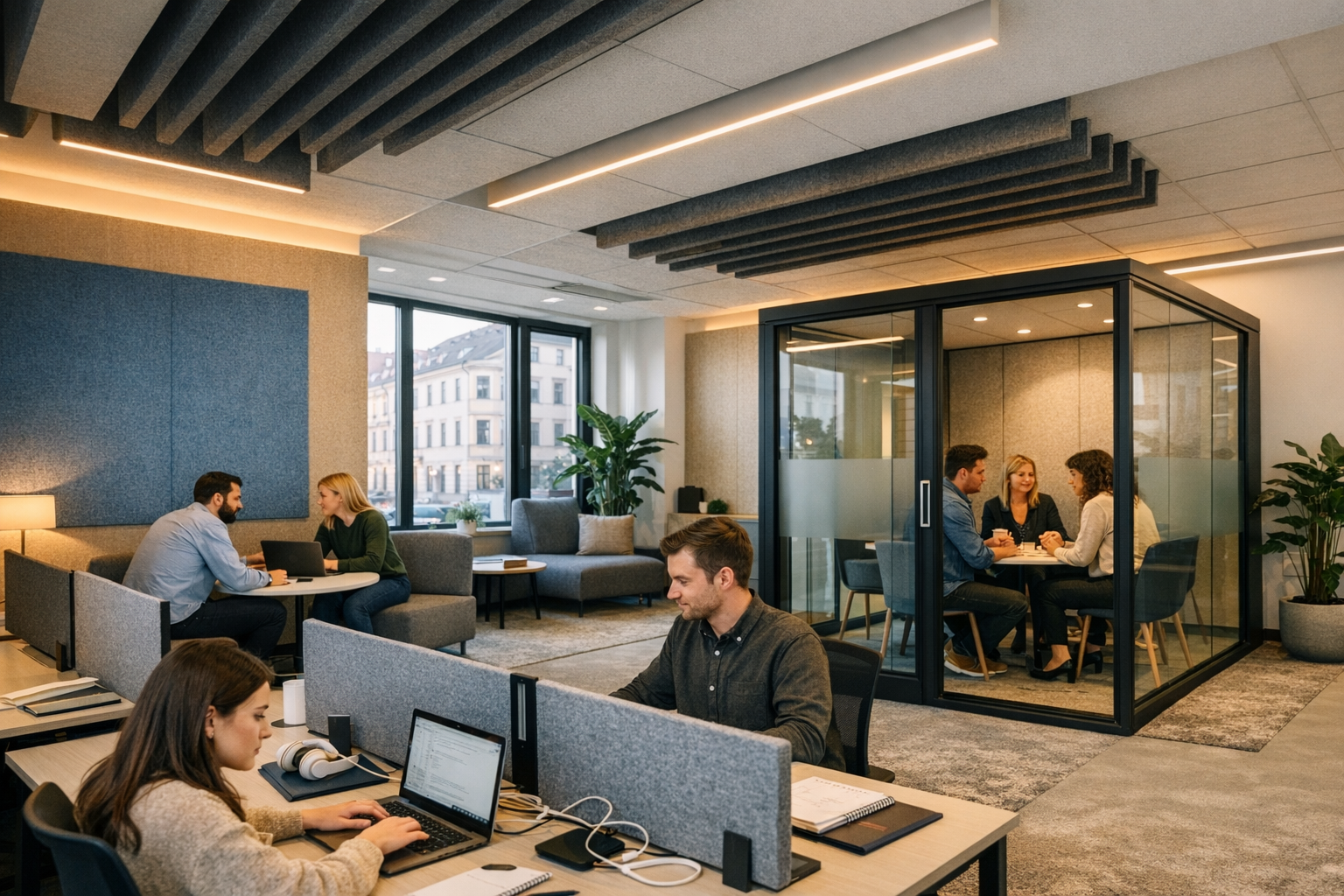 Moderne kantoorruimte met akoestische oplossingen