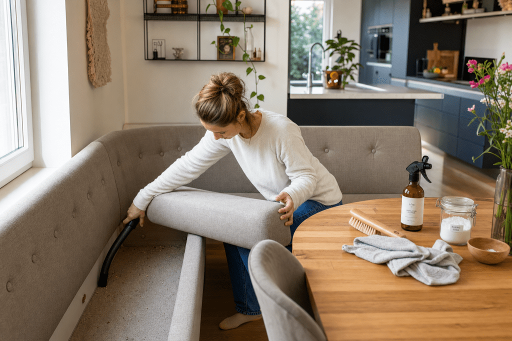 Hoe onderhoud je een dinerbank zodat de bekleding en vulling lang mooi blijven (ook bij dagelijks gebruik en&nbsp;vlekken)?