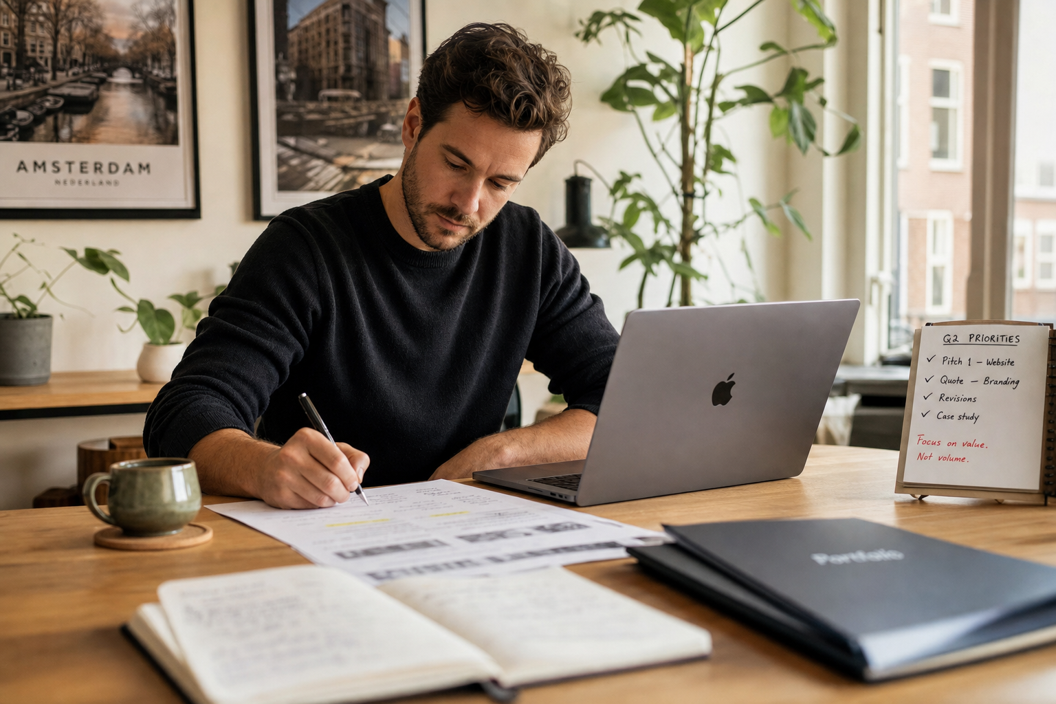 Freelancer writing a compelling pitch and proposal