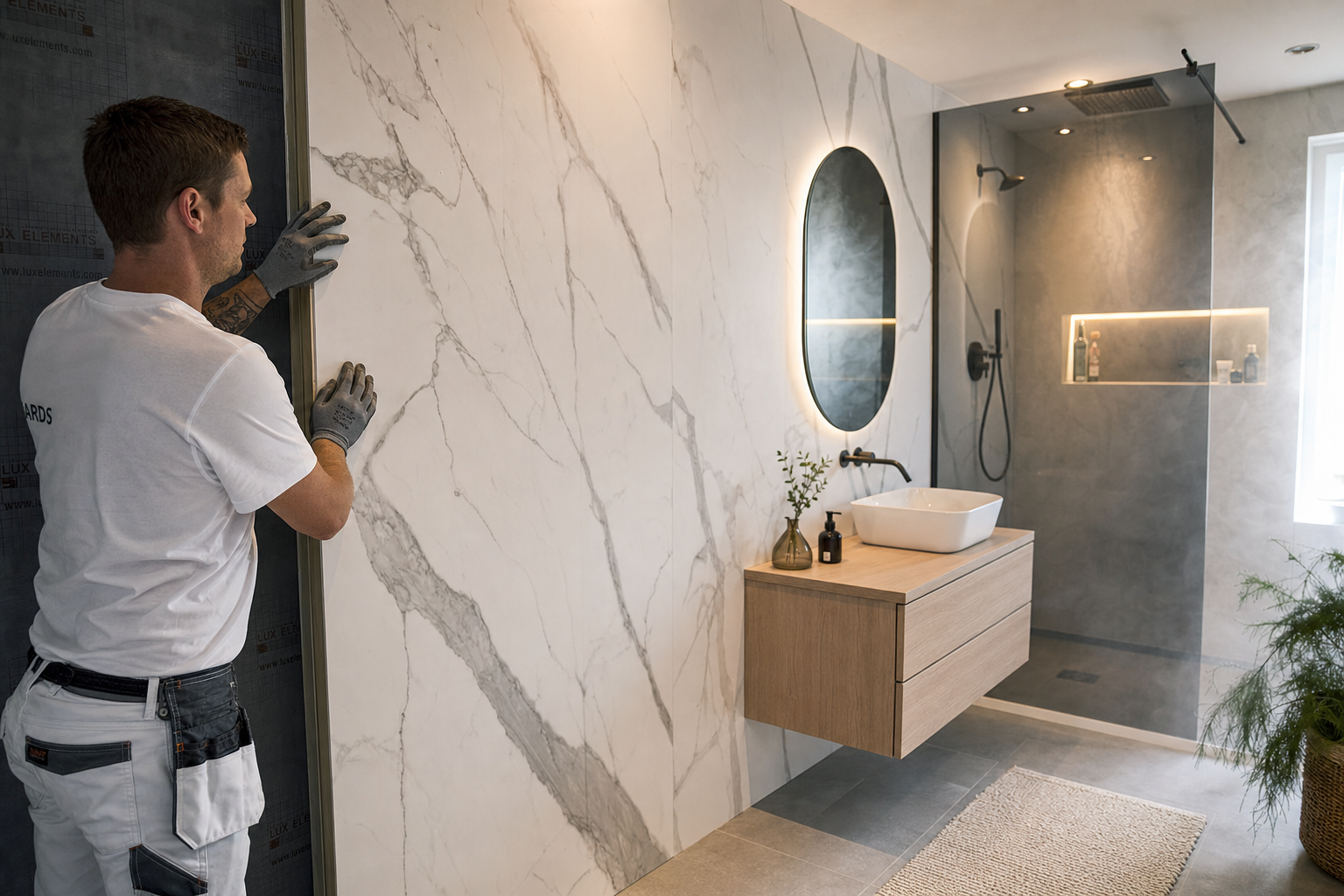Wandpaneel marmer in badkamer
