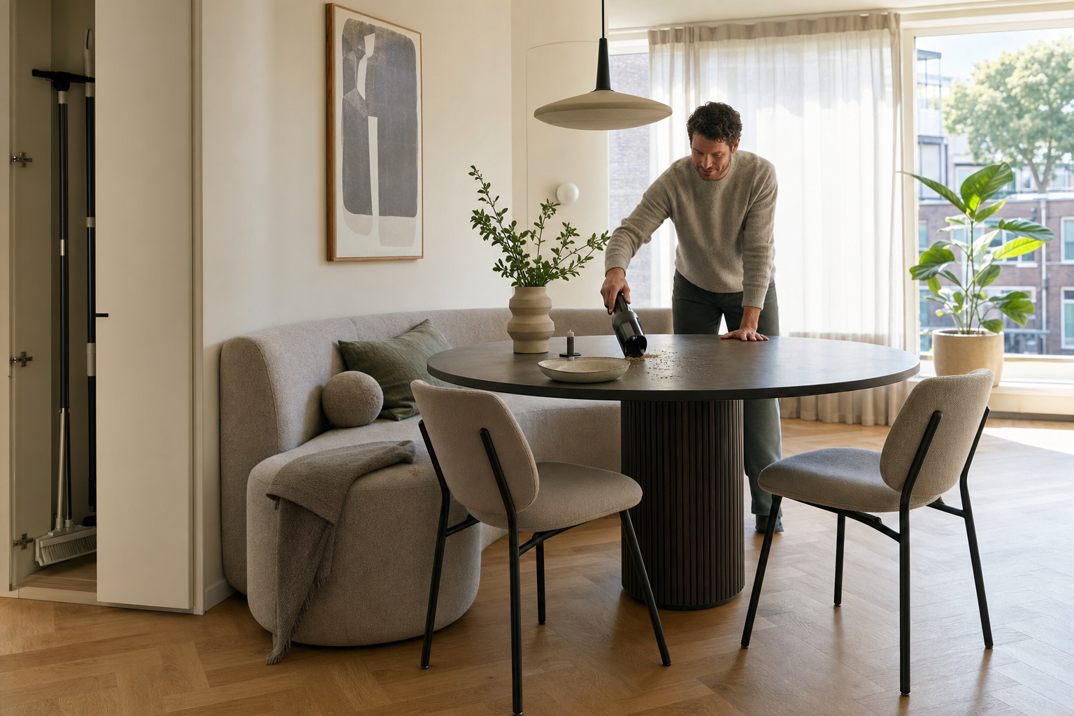 Ronde eetkamerbank in een modern interieur
